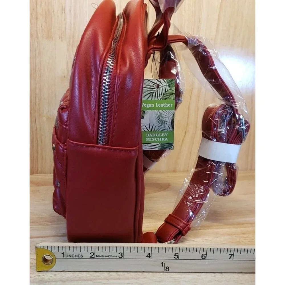 Badgley Mischka Red Quilted Studded Vegan Leather Mini Backpack NWT